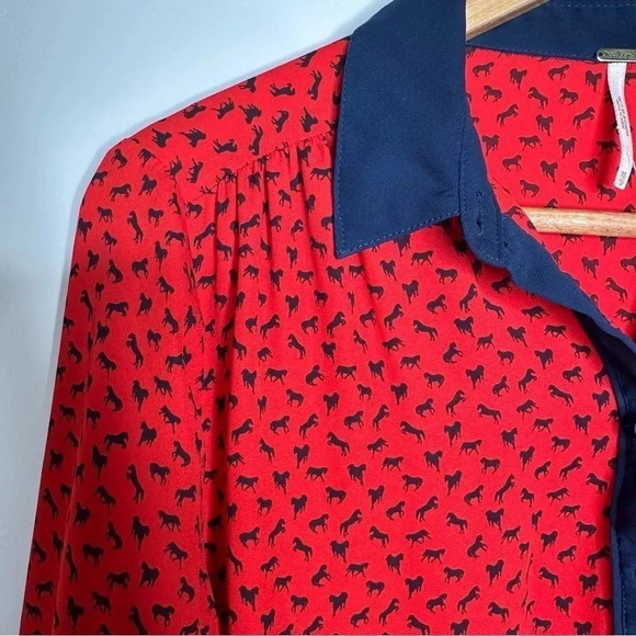Free People Red Horse Print Blouse Size XS - Picture 5 of 11